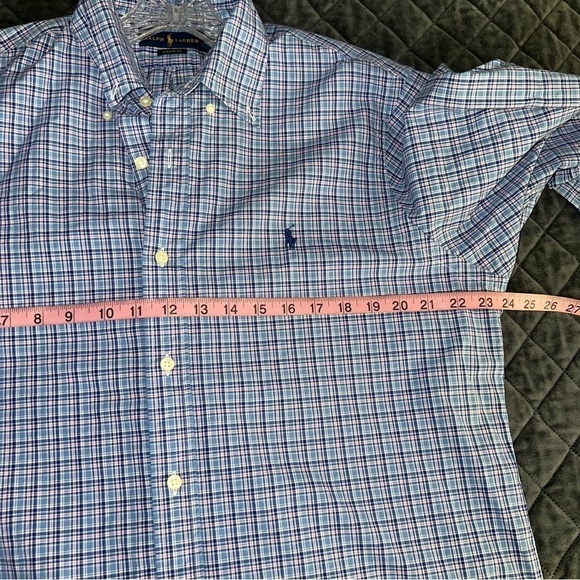 Polo Ralph Lauren Shirt Mens Large Plaid Blue Pink Button Up Long Sleeve G - Picture 7 of 7